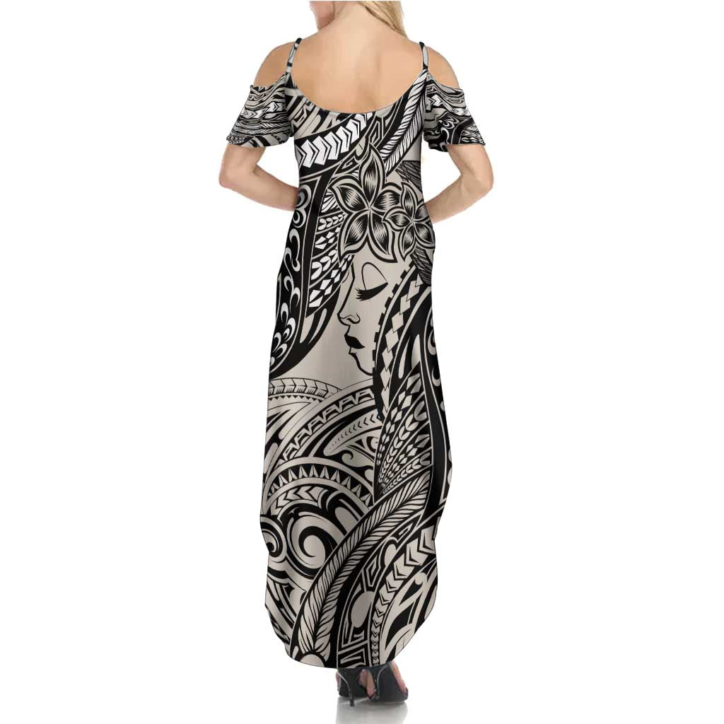 Polynesian Girl Tribal Tattoo Family Matching Summer Maxi Dress and Hawaiian Shirt Beige Vibe LT9 - Polynesian Pride