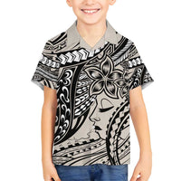 Polynesian Girl Tribal Tattoo Family Matching Summer Maxi Dress and Hawaiian Shirt Beige Vibe LT9 Son's Shirt Beige - Polynesian Pride