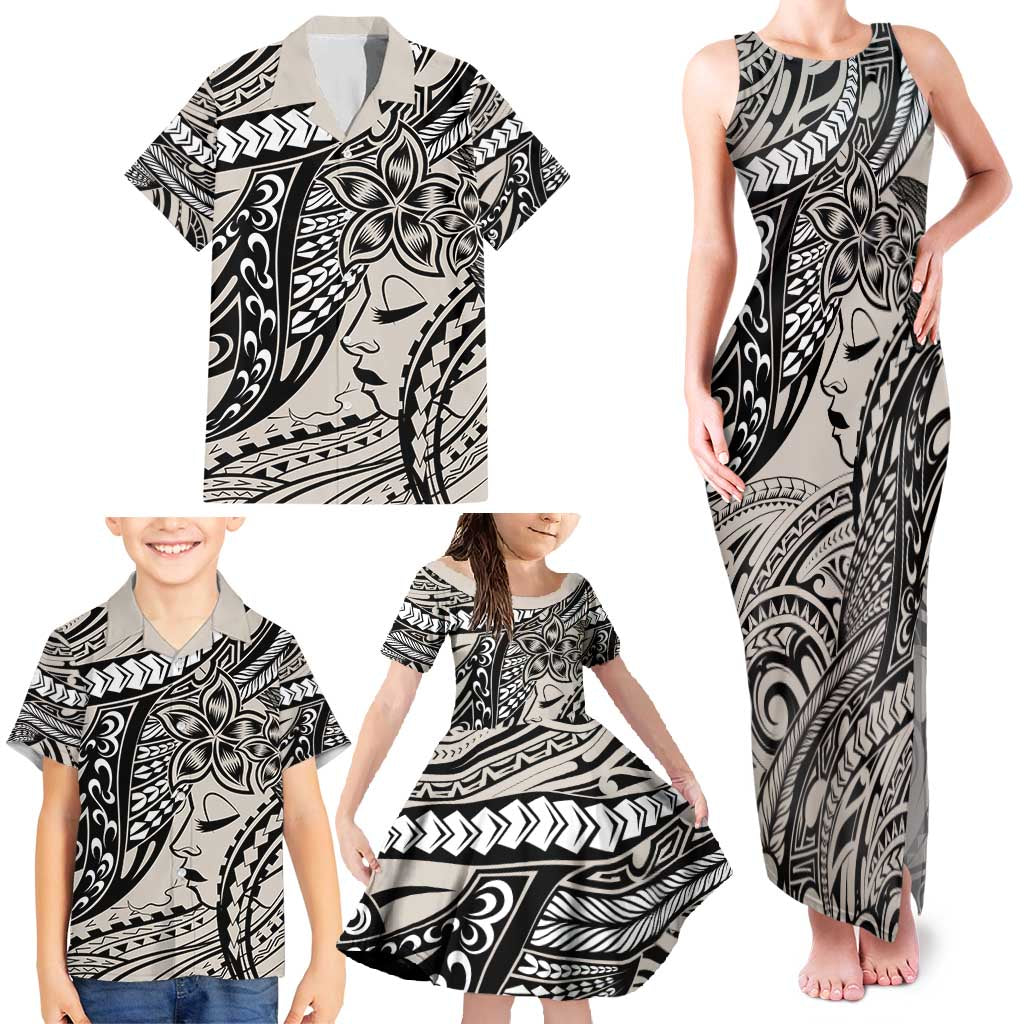 Polynesian Girl Tribal Tattoo Family Matching Tank Maxi Dress and Hawaiian Shirt Beige Vibe LT9 - Polynesian Pride