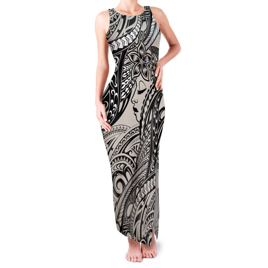 Polynesian Girl Tribal Tattoo Family Matching Tank Maxi Dress and Hawaiian Shirt Beige Vibe LT9 Mom's Dress Beige - Polynesian Pride