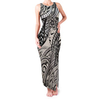 Polynesian Girl Tribal Tattoo Family Matching Tank Maxi Dress and Hawaiian Shirt Beige Vibe LT9 Mom's Dress Beige - Polynesian Pride