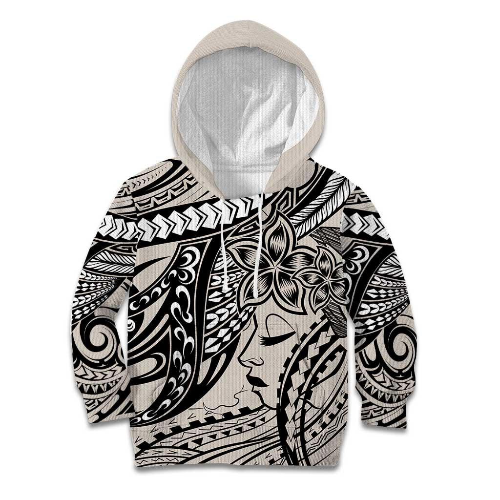 Polynesian Girl Tribal Tattoo Kid Hoodie Beige Vibe LT9 Hoodie Beige - Polynesian Pride