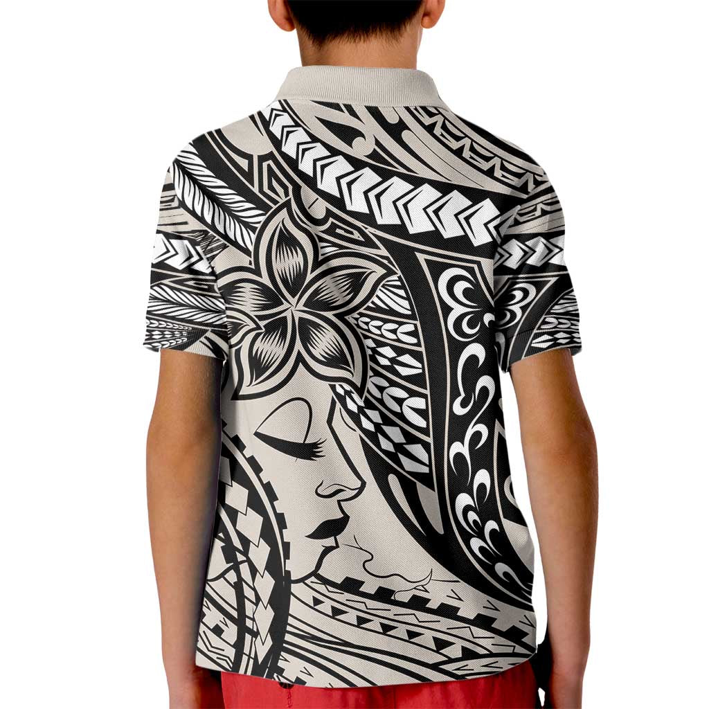 Polynesian Girl Tribal Tattoo Kid Polo Shirt Beige Vibe