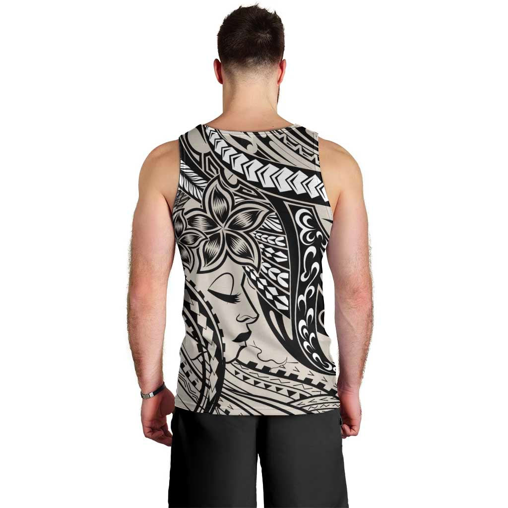 Polynesian Girl Tribal Tattoo Men Tank Top Beige Vibe