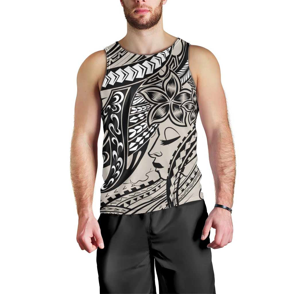 Polynesian Girl Tribal Tattoo Men Tank Top Beige Vibe