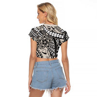 Polynesian Girl Tribal Tattoo Raglan Cropped T Shirt Beige Vibe