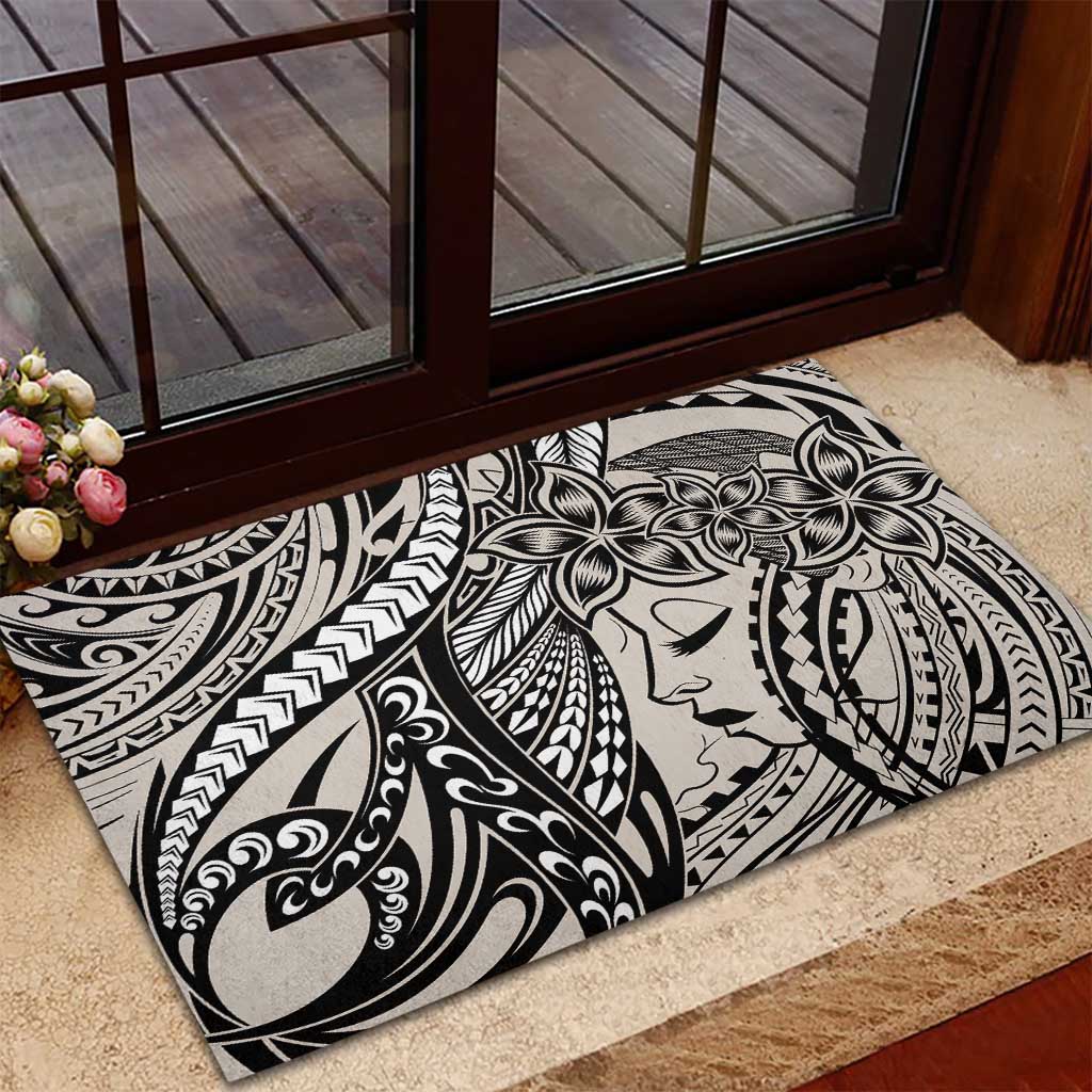 Polynesian Girl Tribal Tattoo Rubber Doormat Beige Vibe
