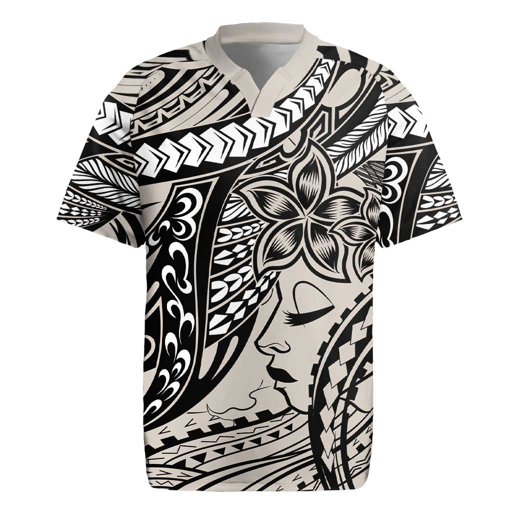 Polynesian Girl Tribal Tattoo Rugby Jersey Beige Vibe LT9 Beige - Polynesian Pride