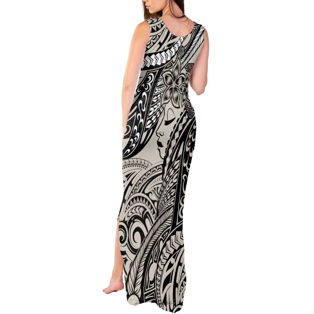 Polynesian Girl Tribal Tattoo Tank Maxi Dress Beige Vibe