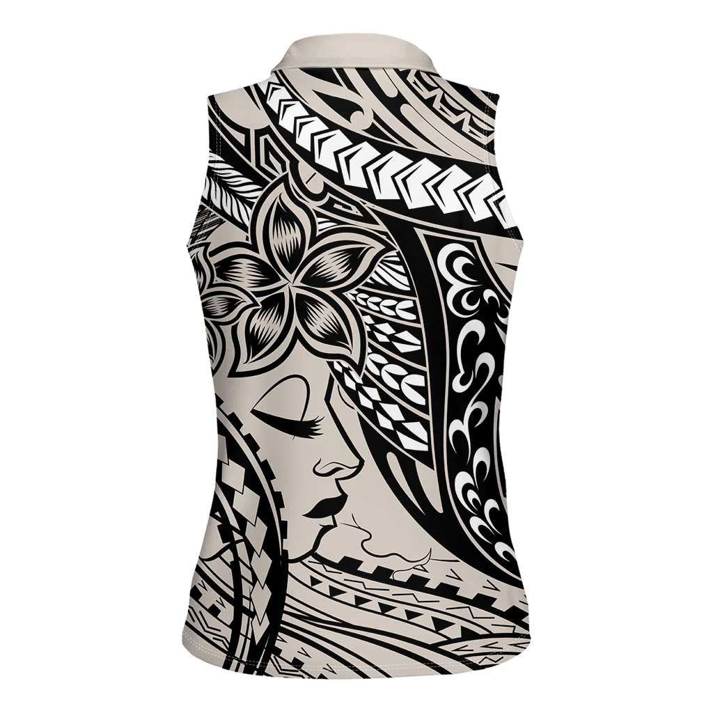 Polynesian Girl Tribal Tattoo Women Sleeveless Polo Shirt Beige Vibe