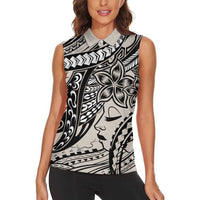 Polynesian Girl Tribal Tattoo Women Sleeveless Polo Shirt Beige Vibe