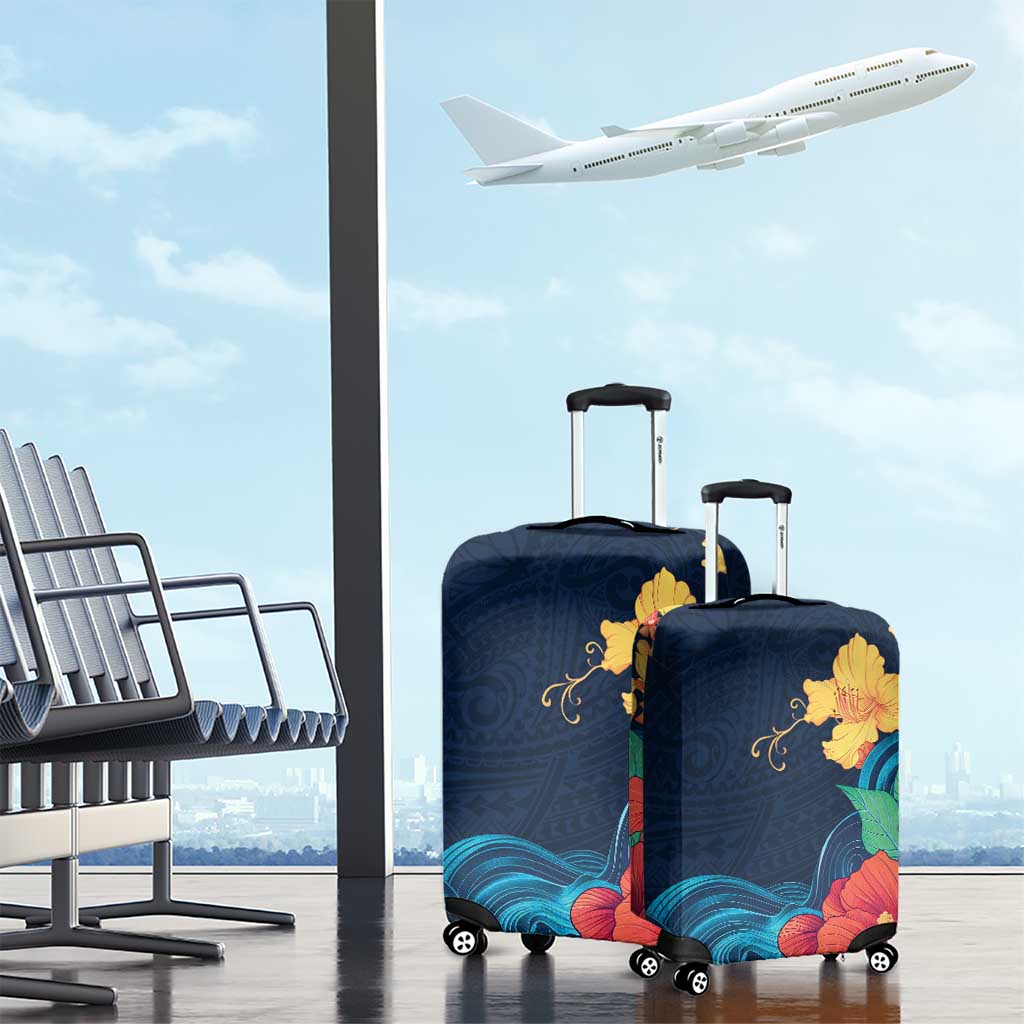 Polynesian Hibiscus Flower Waves Pattern Luggage Cover