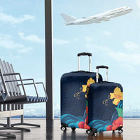 Polynesian Hibiscus Flower Waves Pattern Luggage Cover