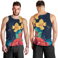 Polynesian Hibiscus Flower Waves Pattern Men Tank Top