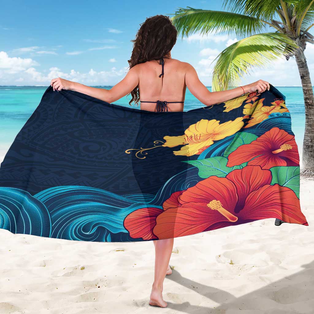 Polynesian Hibiscus Flower Waves Pattern Sarong