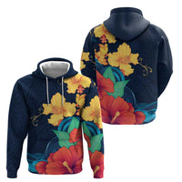 Polynesian Hibiscus Flower Waves Pattern Zip Hoodie