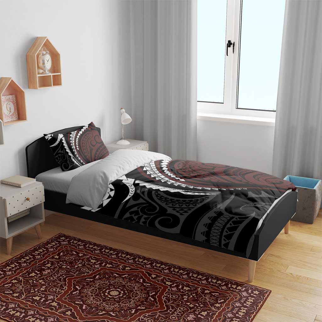Polynesian Oxblood Line Art Tribal Tattoo Bedding Set