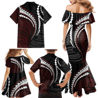 Polynesian Oxblood Line Art Tribal Tattoo Family Matching Mermaid Dress and Hawaiian Shirt LT9 - Polynesian Pride