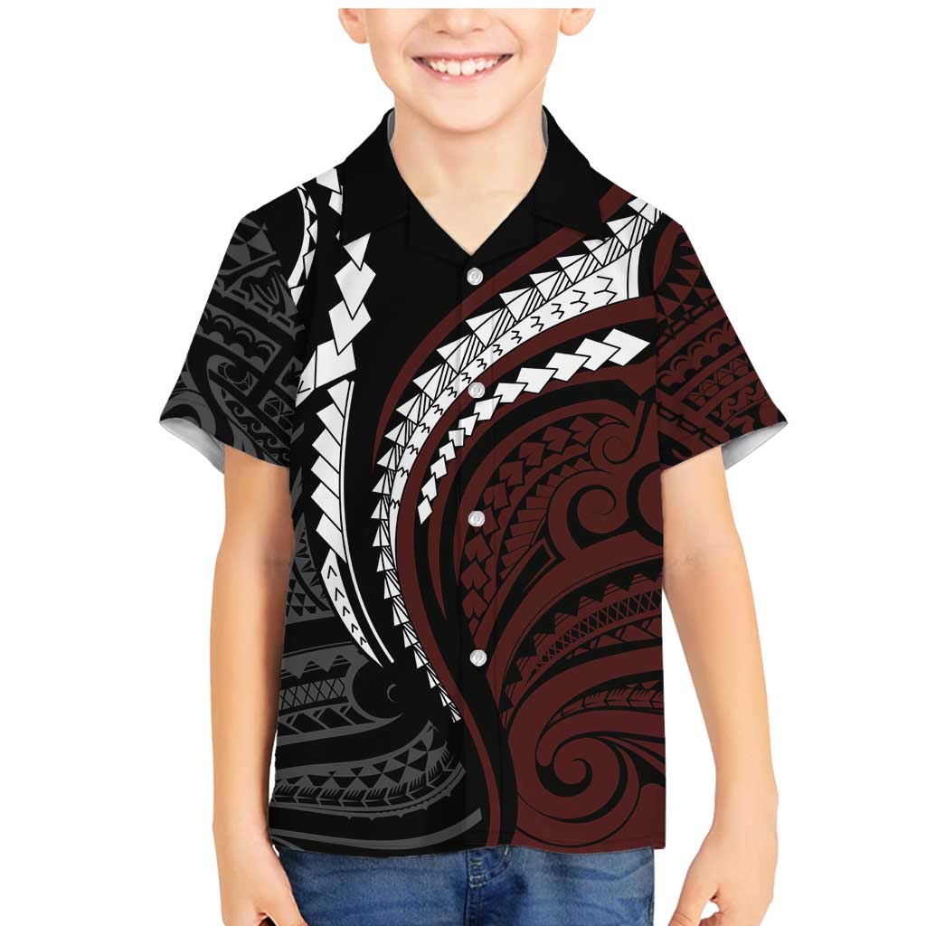 Polynesian Oxblood Line Art Tribal Tattoo Family Matching Mermaid Dress and Hawaiian Shirt LT9 Son's Shirt Beige - Polynesian Pride