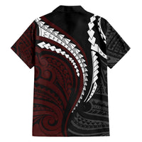 Polynesian Oxblood Line Art Tribal Tattoo Family Matching Off The Shoulder Long Sleeve Dress and Hawaiian Shirt LT9 - Polynesian Pride