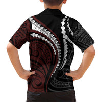 Polynesian Oxblood Line Art Tribal Tattoo Family Matching Off Shoulder Maxi Dress and Hawaiian Shirt LT9 - Polynesian Pride