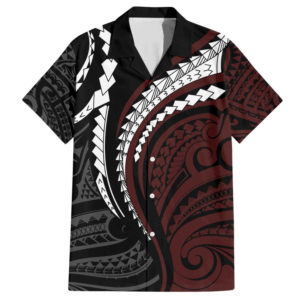 Polynesian Oxblood Line Art Tribal Tattoo Family Matching Off Shoulder Maxi Dress and Hawaiian Shirt LT9 Dad's Shirt - Short Sleeve Beige - Polynesian Pride