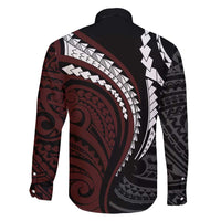 Polynesian Oxblood Line Art Tribal Tattoo Family Matching Off Shoulder Maxi Dress and Hawaiian Shirt LT9 - Polynesian Pride