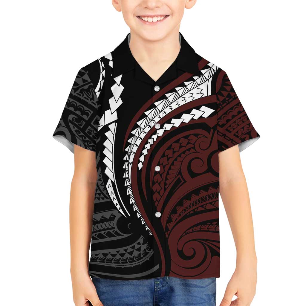 Polynesian Oxblood Line Art Tribal Tattoo Family Matching Off Shoulder Maxi Dress and Hawaiian Shirt LT9 Son's Shirt Beige - Polynesian Pride