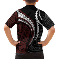 Polynesian Oxblood Line Art Tribal Tattoo Family Matching Off Shoulder Short Dress and Hawaiian Shirt LT9 - Polynesian Pride