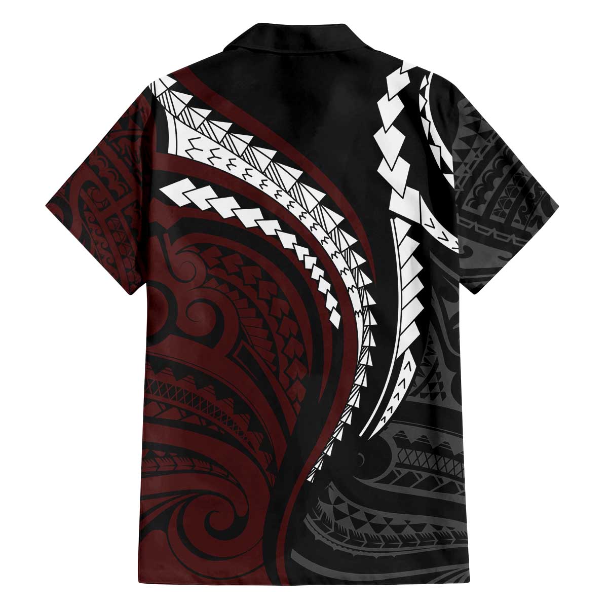 Polynesian Oxblood Line Art Tribal Tattoo Family Matching Off Shoulder Short Dress and Hawaiian Shirt LT9 - Polynesian Pride