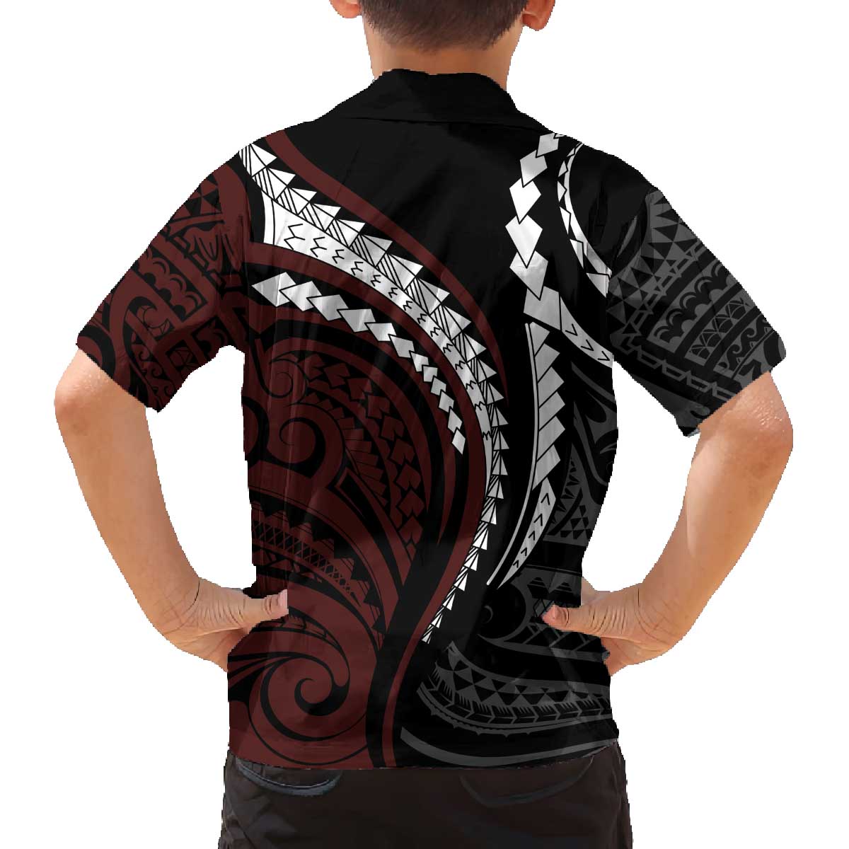 Polynesian Oxblood Line Art Tribal Tattoo Family Matching Puletasi and Hawaiian Shirt LT9 - Polynesian Pride
