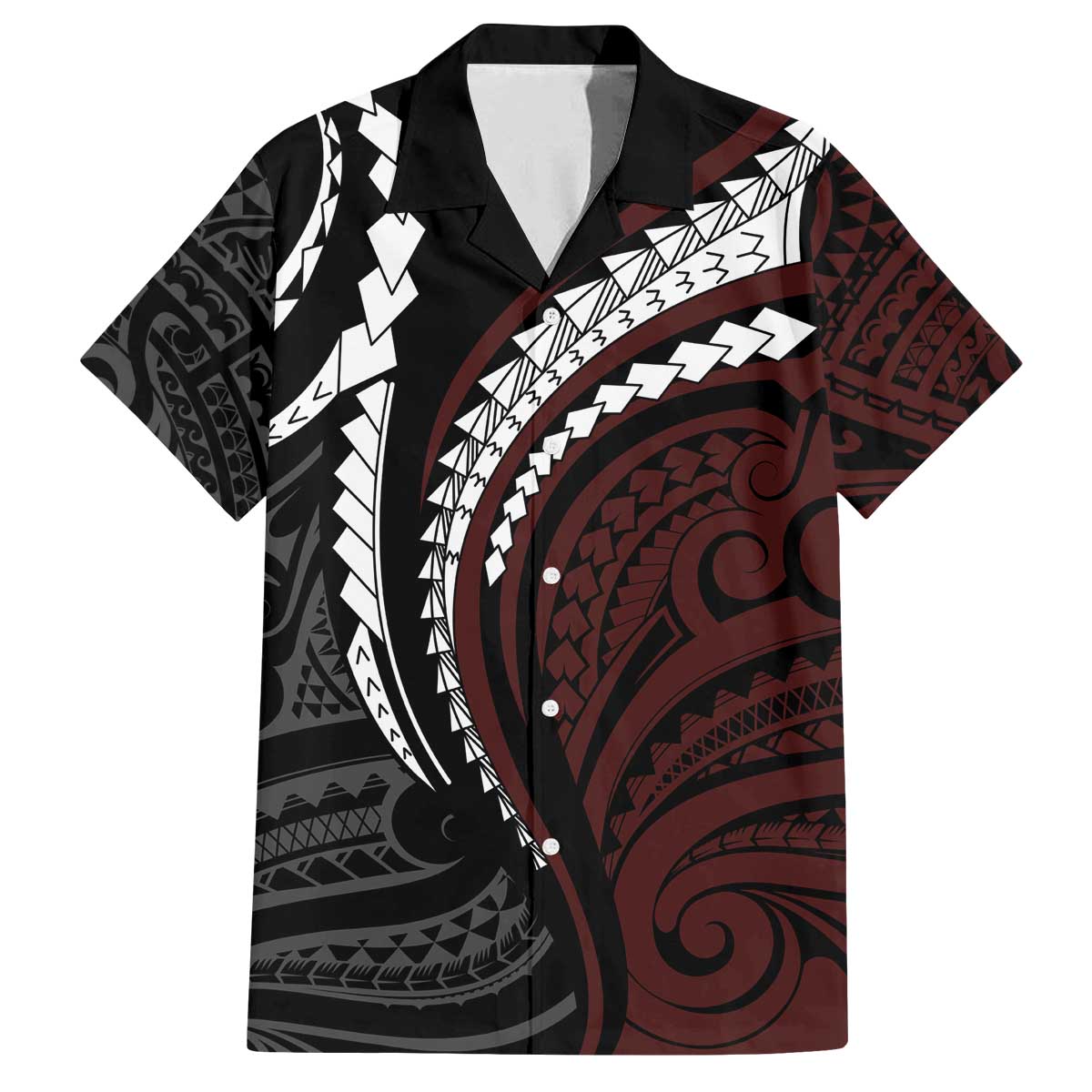 Polynesian Oxblood Line Art Tribal Tattoo Family Matching Puletasi and Hawaiian Shirt LT9 Dad's Shirt - Short Sleeve Beige - Polynesian Pride
