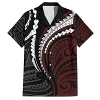 Polynesian Oxblood Line Art Tribal Tattoo Family Matching Puletasi and Hawaiian Shirt LT9 Dad's Shirt - Short Sleeve Beige - Polynesian Pride