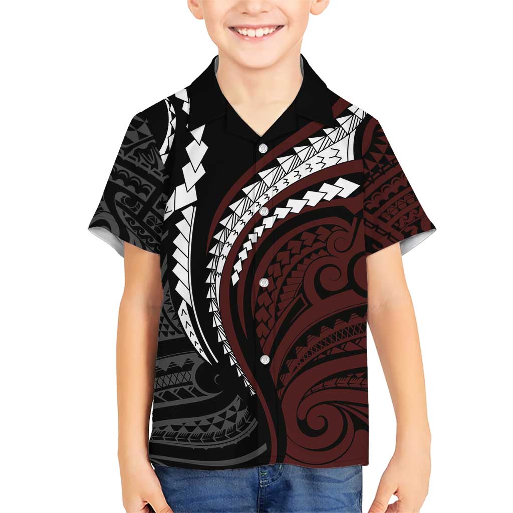 Polynesian Oxblood Line Art Tribal Tattoo Family Matching Short Sleeve Bodycon Dress and Hawaiian Shirt LT9 Son's Shirt Beige - Polynesian Pride