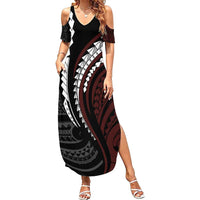 Polynesian Oxblood Line Art Tribal Tattoo Family Matching Summer Maxi Dress and Hawaiian Shirt LT9 Mom's Dress Beige - Polynesian Pride