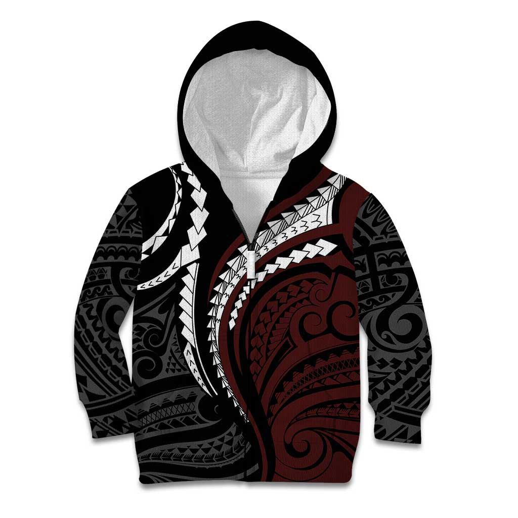 Polynesian Oxblood Line Art Tribal Tattoo Kid Hoodie LT9 Zip Hoodie Beige - Polynesian Pride