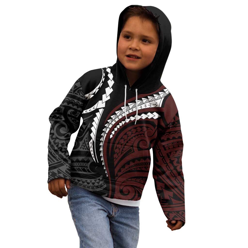 Polynesian Oxblood Line Art Tribal Tattoo Kid Hoodie LT9 - Polynesian Pride