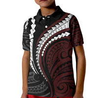 Polynesian Oxblood Line Art Tribal Tattoo Kid Polo Shirt