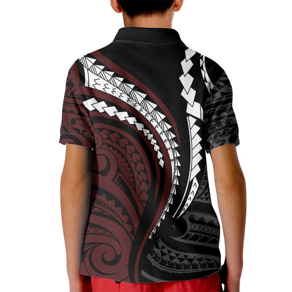 Polynesian Oxblood Line Art Tribal Tattoo Kid Polo Shirt