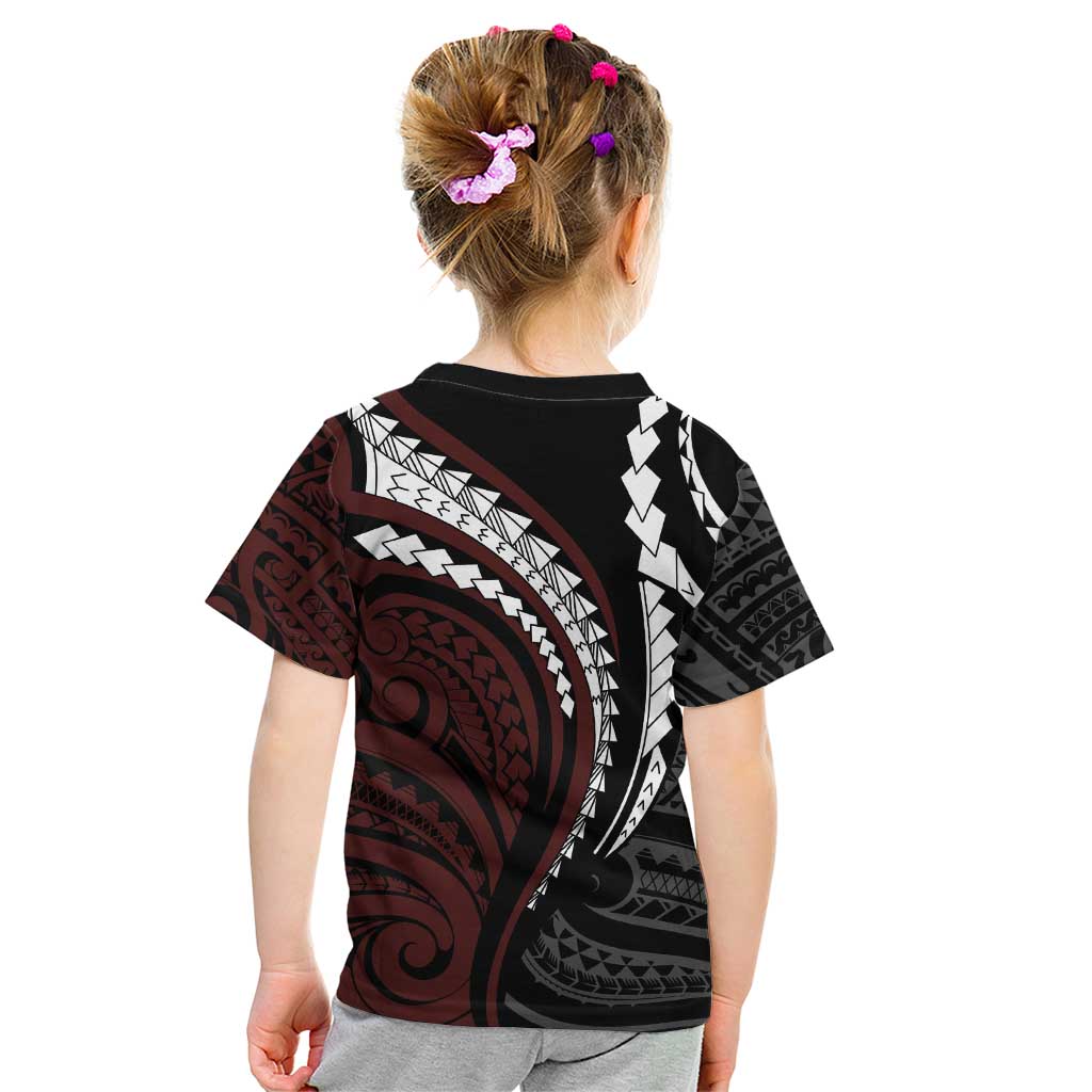 Polynesian Oxblood Line Art Tribal Tattoo Kid T Shirt