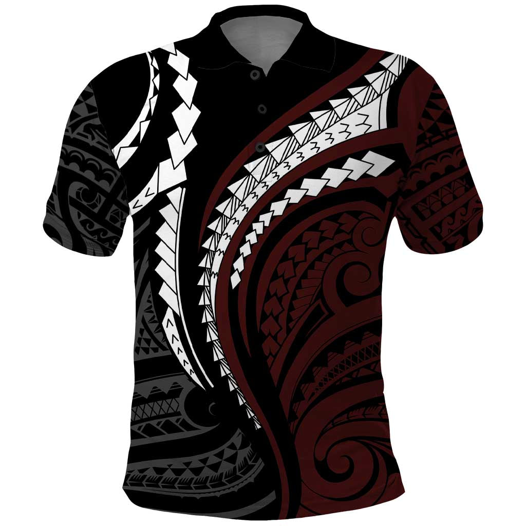 Polynesian Oxblood Line Art Tribal Tattoo Polo Shirt