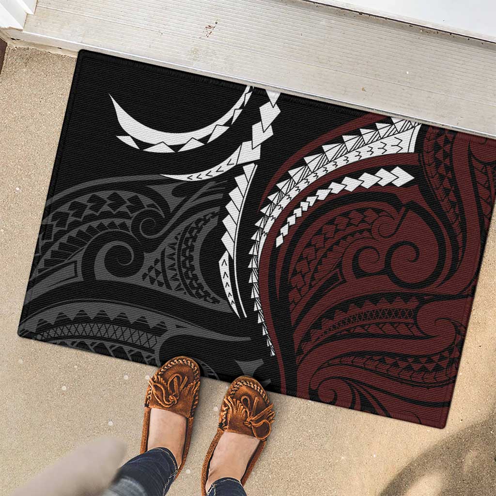 Polynesian Oxblood Line Art Tribal Tattoo Rubber Doormat