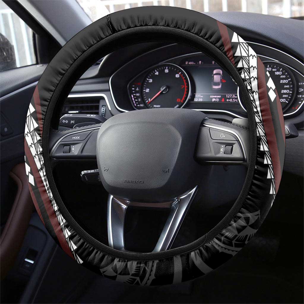 Polynesian Oxblood Line Art Tribal Tattoo Steering Wheel Cover