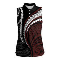 Polynesian Oxblood Line Art Tribal Tattoo Women Sleeveless Polo Shirt