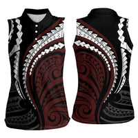 Polynesian Oxblood Line Art Tribal Tattoo Women Sleeveless Polo Shirt
