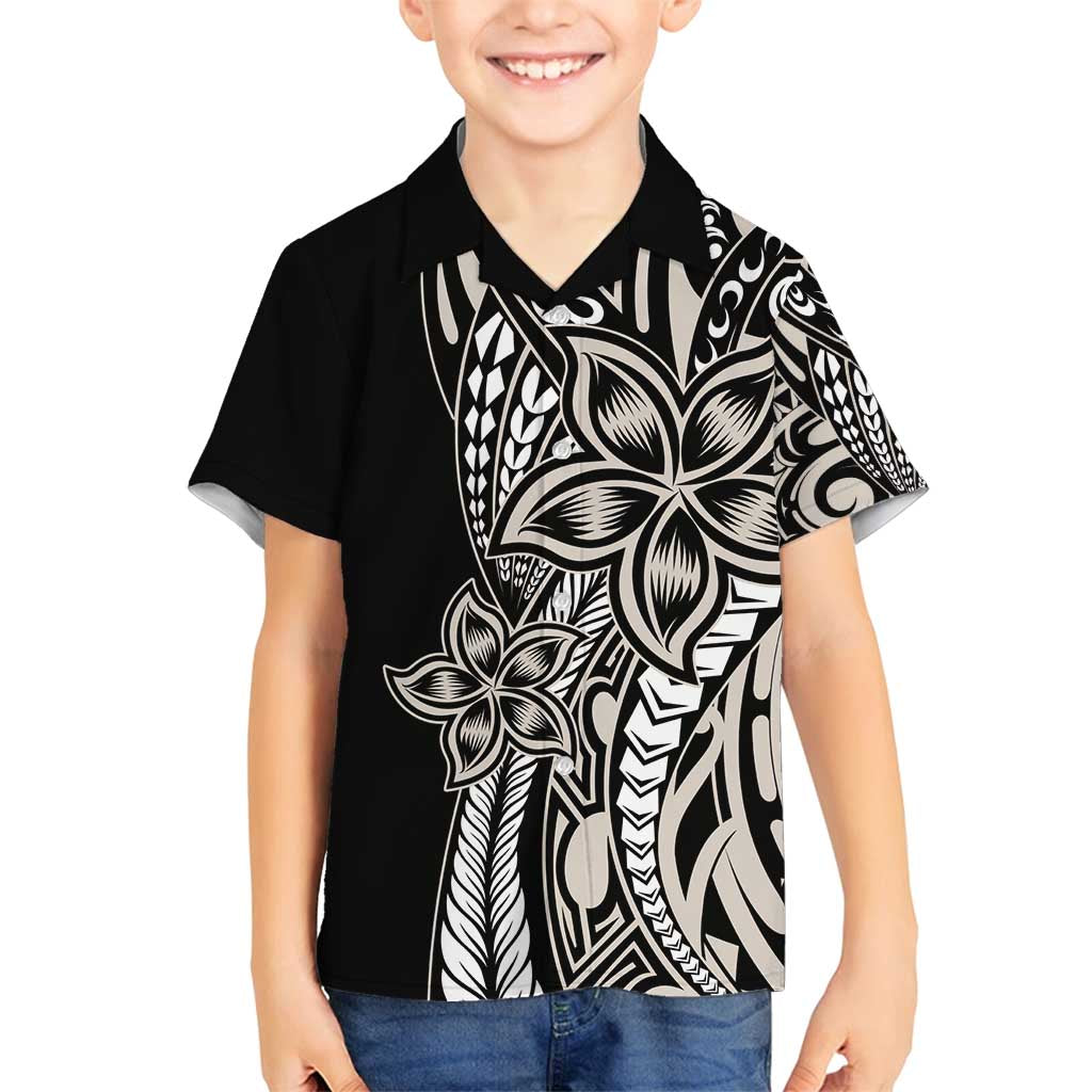 Polynesian Plumeria Floral Tattoo Pattern Family Matching Long Sleeve Bodycon Dress and Hawaiian Shirt Beige Style LT9 Son's Shirt Beige - Polynesian Pride