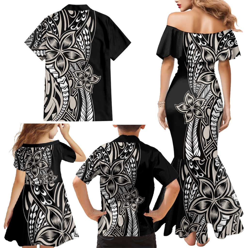 Polynesian Plumeria Floral Tattoo Pattern Family Matching Mermaid Dress and Hawaiian Shirt Beige Style LT9 - Polynesian Pride