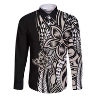 Polynesian Plumeria Floral Tattoo Pattern Family Matching Mermaid Dress and Hawaiian Shirt Beige Style LT9 Dad's Shirt - Long Sleeve Beige - Polynesian Pride