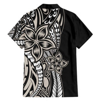 Polynesian Plumeria Floral Tattoo Pattern Family Matching Off The Shoulder Long Sleeve Dress and Hawaiian Shirt Beige Style LT9 - Polynesian Pride