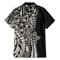 Polynesian Plumeria Floral Tattoo Pattern Family Matching Short Sleeve Bodycon Dress and Hawaiian Shirt Beige Style LT9 - Polynesian Pride